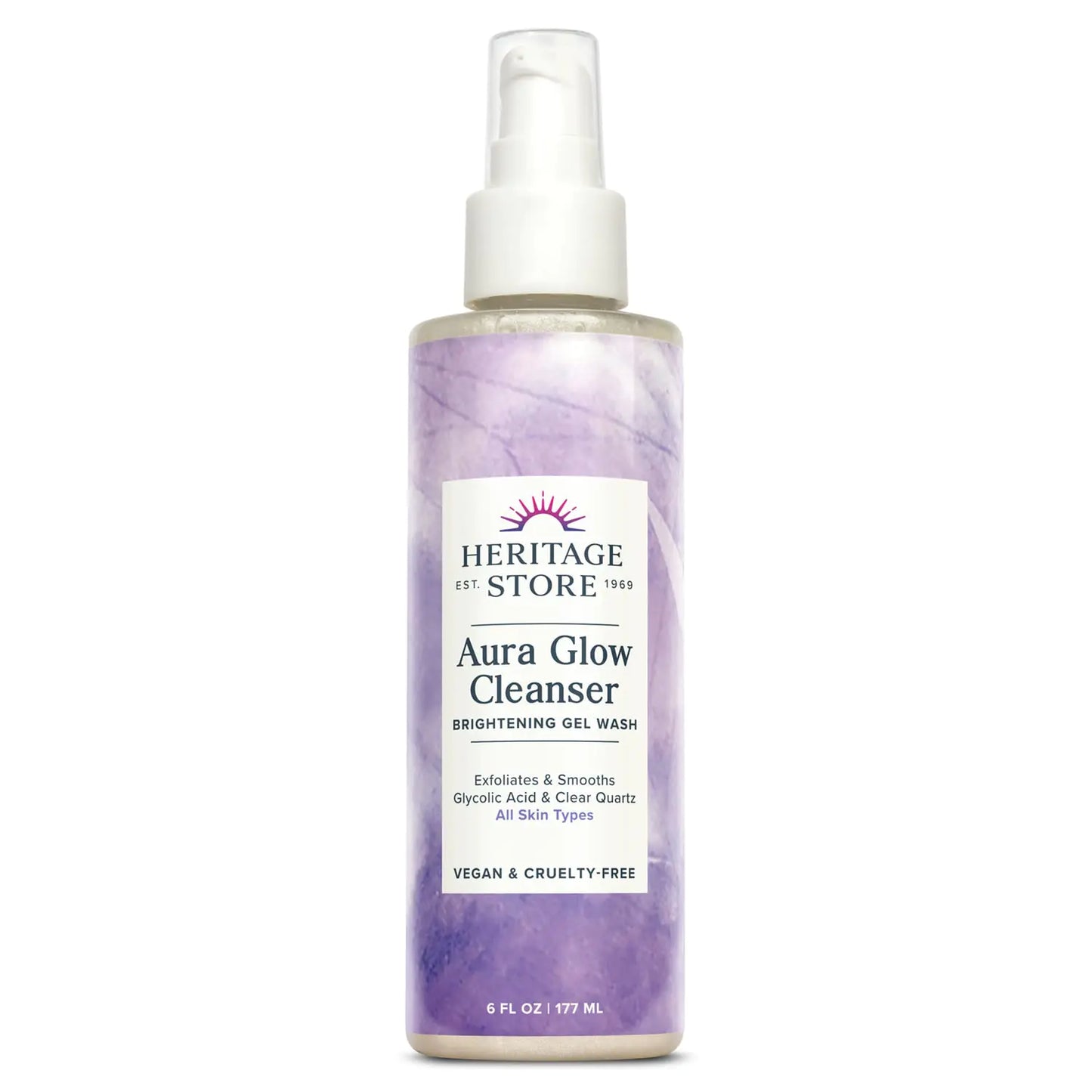 Aura Glow Facial Gel Cleanser Brightening Wash by HERITAGE STORE | Fresh Glow All Skin Types 6oz