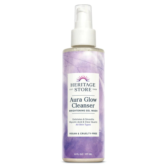Aura Glow Facial Gel Cleanser Brightening Wash by HERITAGE STORE | Fresh Glow All Skin Types 6oz