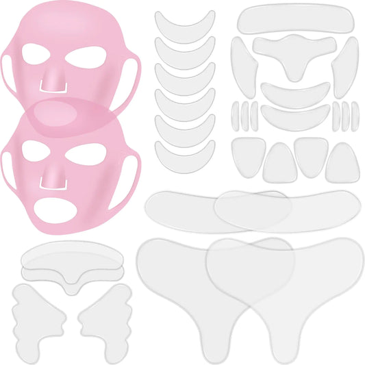 32-Piece Reusable Silicone Face & Body Smoothing + Firming Pad Set (Pink)