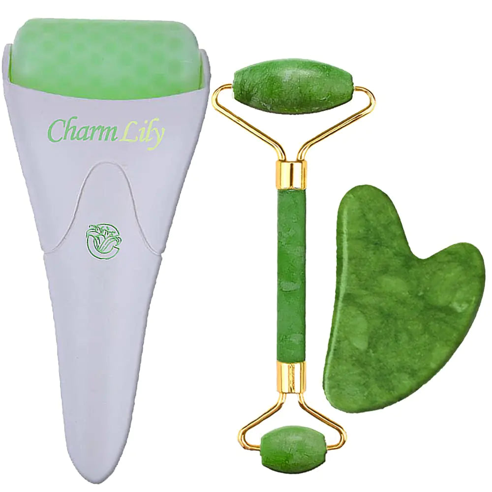 3-in-1 Glow Tool Set – Ice Roller + Jade Roller + Gua Sha Massager by CharmLily