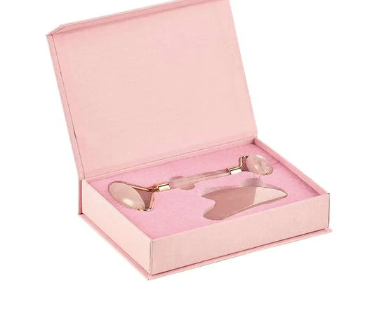 Rose Quartz Ritual Set – Face Roller + Gua Sha in Gift Box
